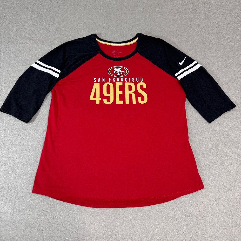 Nike San Francisco 49ers Shirt Womens XL Red Black Raglan 3/4 Sleeve NFL Tee